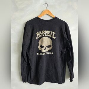 Vtg 2015 Harley-Davidson El Paso Texas Long Sleeve T-Shirt Black Barnett Skull